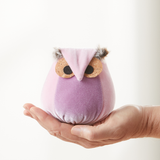 Whimsical velvet owls,  charming owl enthusiastic, unique: Taupe Owl