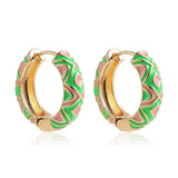 VINTAGE CLOISONNE AZTEC HUGGIE HOOP EARRINGS | 40E429: Red