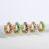VINTAGE CLOISONNE AZTEC HUGGIE HOOP EARRINGS | 40E429: Red