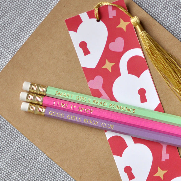 Set of Three Pencils and a Bookmark: Romance