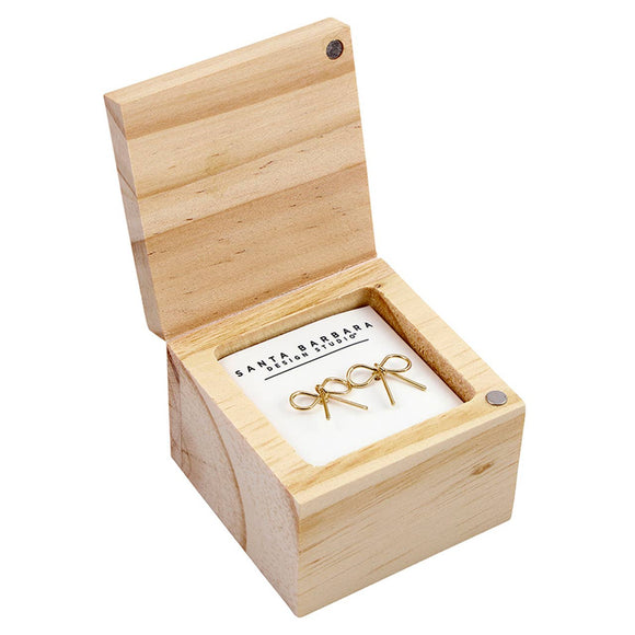 Treasure Box Bow Earring - Beautiful Things: Pine Wood, Zinc Alloy, Glass / 0.5 W x 0.45 H, Box: 2 SQ x 1.25 H