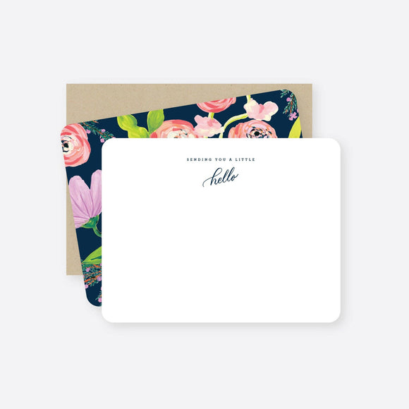 Bright florals little hello flat note card set: Set of 8