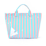 Large Striped Vinyl Tote Bags | 40P595: PINK GREEN