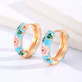 VINTAGE CLOISONNE ENAMEL FLORAL HOOP EARRINGS  | 40E358: Pink
