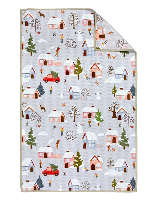 Winter Village: Double-Sided Hand Towel: Blue / 17x27 in / Hand Towel