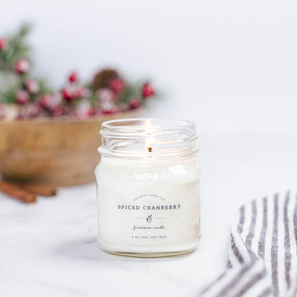 Spiced Cranberry - Soy Wax Mason Jar Candle: 8 oz