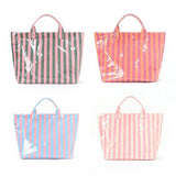 Large Striped Vinyl Tote Bags | 40P595: FUCHSIA PINK