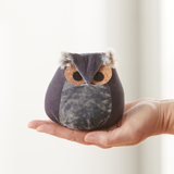 Whimsical velvet owls,  charming owl enthusiastic, unique: Taupe Owl