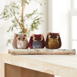 Whimsical velvet owls,  charming owl enthusiastic, unique: Taupe Owl