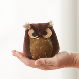 Whimsical velvet owls,  charming owl enthusiastic, unique: Burgundy Owl