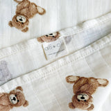 Teddy Bear Bamboo Muslin Swaddle Baby Blanket