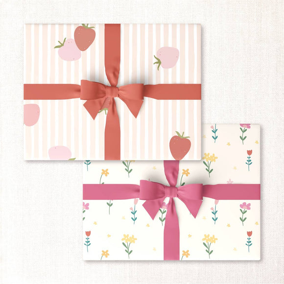 Strawberries + lakehouse floral double-sided wrap sheet