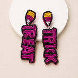 HALLOWEEN TRICK OR TREAT SEED BEAD DROP EARRINGS | 40E504: PINK