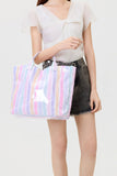Large Striped Vinyl Tote Bags | 40P595: FUCHSIA PINK