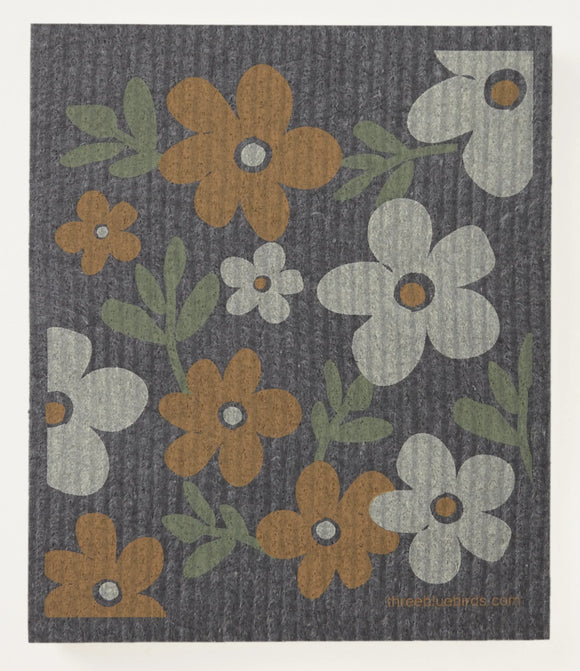 Flower Patch on Graphite Swedish Dishcloth