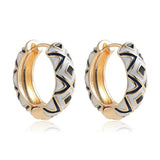 VINTAGE CLOISONNE AZTEC HUGGIE HOOP EARRINGS | 40E429: Red