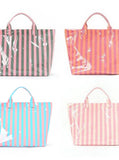 Large Striped Vinyl Tote Bags | 40P595: FUCHSIA PINK