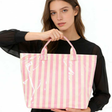 Large Striped Vinyl Tote Bags | 40P595: PINK YELLOW