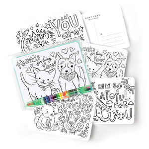 Box of 12 - Thank You Kids Color-In Postcard Kit