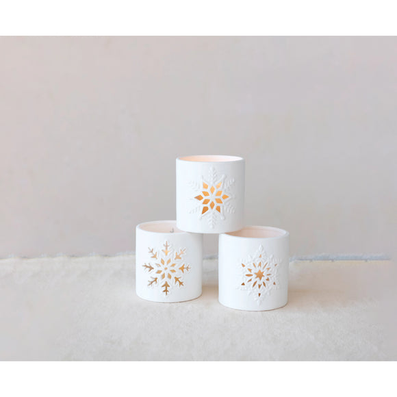 Stoneware Bisque Tealight Holder w/Snowflake